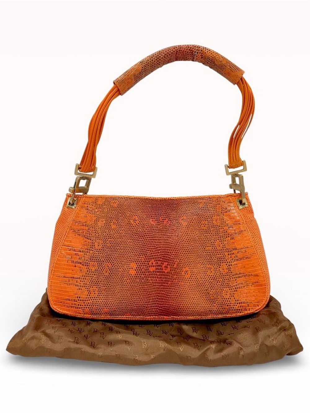Bottega Veneta S/S 2000 Orange Ring Lizard Skin Shoulder Bag